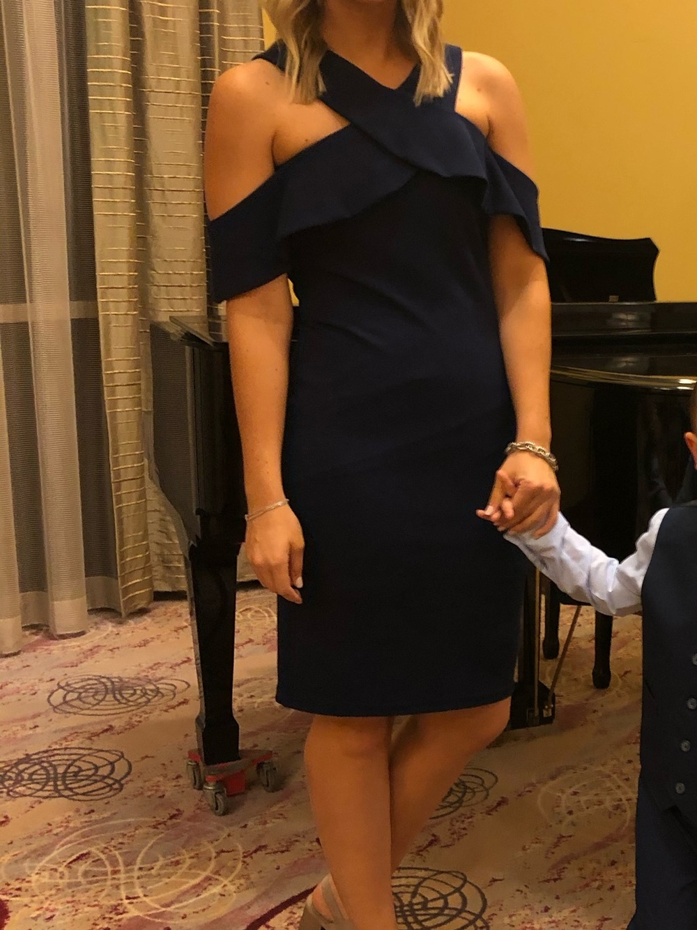 Lulu's Navy One-Shoulder Ruffle Sheath Dress